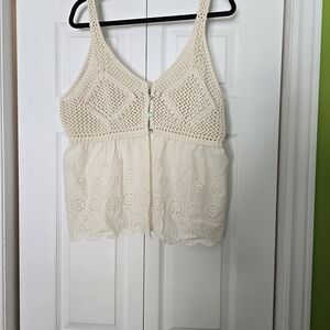 Cream Crochet Eyelet Sleeveless Camisole